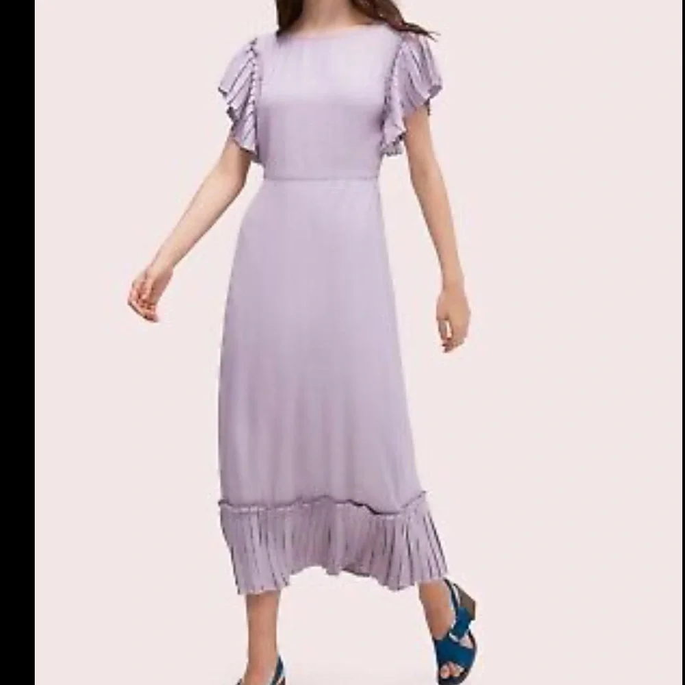 Kate Spade Pleat Trim Crepe Midi Dress Size 0 Wedding Guest Feminine Viscose